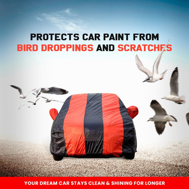Autofact 3 Series Car Cover - EasyShield - Car Body Cover for BMW 3 Series - With Mirror Pockets, Triple Stitched, Bottom Fully Elastic, Adjustable Belt and Buckle (Red Blue Stripes)