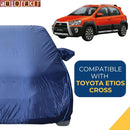 Autofact Etios Cross Car Cover - CoreProtect - Water Resistant Car Body Cover for Toyota Etios Cross - With Mirror Pockets, Triple Stitched, Bottom Fully Elastic, Adjustable Belt and Buckle (Navy 210D)