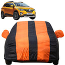 Autofact Triber Car Cover - EasyShield - Car Body Cover for Renaults Triber - With Mirror Pockets, Triple Stitched, Bottom Fully Elastic, Adjustable Belt and Buckle (Orange Blue Stripes)