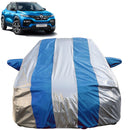 Autofact Kiger Car Cover - FlexGuard - Waterproof Car Body Cover for Renualt Kiger - With Mirror Pockets, Triple Stitched, Bottom Fully Elastic, Adjustable Belt and Buckle (Silver / Blue Stripes)