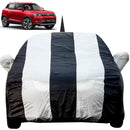 Autofact XUV 300 Car Cover - EasyShield - Car Body Cover for Mahindra XUV 300 - With Mirror Pockets, Triple Stitched, Bottom Fully Elastic, Adjustable Belt and Buckle (White Blue Stripes)