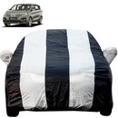 Autofact Rumion Car Cover - EasyShield - Car Body Cover for Toyota Rumion - With Mirror Pockets, Triple Stitched, Bottom Fully Elastic, Adjustable Belt and Buckle (White Blue Stripes)