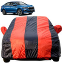 Autofact Slavia Car Cover - EasyShield - Car Body Cover for Skoda Slavia - With Mirror Pockets, Triple Stitched, Bottom Fully Elastic, Adjustable Belt and Buckle (Red Blue Stripes)