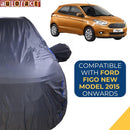Autofact Figo Car Cover - CoreProtect - Water Resistant Car Body Cover for Ford Figo - With Mirror Pockets, Triple Stitched, Bottom Fully Elastic, Adjustable Belt and Buckle (Grey 210D)