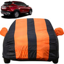 Autofact Seltos Car Cover - EasyShield - Car Body Cover for Kia Seltos - With Mirror Pockets, Triple Stitched, Bottom Fully Elastic, Adjustable Belt and Buckle (Orange Blue Stripes)