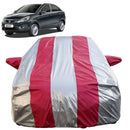 Autofact Zest Car Cover - FlexGuard - Waterproof Car Body Cover for Tata Zest - With Mirror Pockets, Triple Stitched, Bottom Fully Elastic, Adjustable Belt and Buckle (Silver / Pink Stripes)