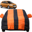 Autofact Figo Car Cover - EasyShield - Car Body Cover for Ford Figo - With Mirror Pockets, Triple Stitched, Bottom Fully Elastic, Adjustable Belt and Buckle (Orange Blue Stripes)