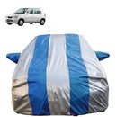 Autofact Alto Old Model Car Cover - FlexGuard - Waterproof Car Body Cover for Maruti Alto Old Model - With Mirror Pockets, Triple Stitched, Bottom Fully Elastic, Adjustable Belt and Buckle (Silver / Blue Stripes)