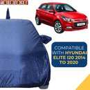 Autofact Elite I20 Car Cover - CoreProtect - Water Resistant Car Body Cover for Hyundai Elite I20 - With Mirror & Antenna Pockets, Triple Stitched, Bottom Fully Elastic, Adjustable Belt and Buckle (Navy 210D)