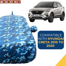 Autofact Creta New Car Cover - TearTough - Dog Proof / Waterproof Car Body Cover for Hyundai Creta New - With Mirror Pockets, Triple Stitched, Bottom Fully Elastic, Adjustable Belt and Buckle (Airforce Blue 4x4)