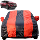 Autofact Meridian Car Cover - EasyShield - Car Body Cover for Jeep Meridian - With Mirror Pockets, Triple Stitched, Bottom Fully Elastic, Adjustable Belt and Buckle (Red Blue Stripes)