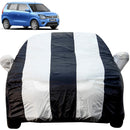 Autofact Wagon r / Wagonr Car Cover - EasyShield - Car Body Cover for Maruti Wagon r / Wagonr - With Mirror Pockets, Triple Stitched, Bottom Fully Elastic, Adjustable Belt and Buckle (White Blue Stripes)