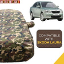 Autofact Laura Car Cover - TearTough - Dog Proof / Waterproof Car Body Cover for Skoda Laura - With Mirror Pockets, Triple Stitched, Bottom Fully Elastic, Adjustable Belt and Buckle (Jungle Print 4x4)
