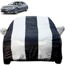 Autofact Accord Car Cover - EasyShield - Car Body Cover for Honda Accord - With Mirror Pockets, Triple Stitched, Bottom Fully Elastic, Adjustable Belt and Buckle (White Blue Stripes)