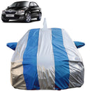 Autofact Rapid Car Cover - FlexGuard - Waterproof Car Body Cover for Skoda Rapid - With Mirror & Antenna Pockets, Triple Stitched, Bottom Fully Elastic, Adjustable Belt and Buckle (Silver / Blue Stripes)