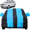 Autofact Sail Car Cover - EasyShield - Car Body Cover for Chevrolet Sail - With Mirror Pockets, Triple Stitched, Bottom Fully Elastic, Adjustable Belt and Buckle (Teak Blue Stripes)