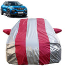 Autofact Kiger Car Cover - FlexGuard - Waterproof Car Body Cover for Renualt Kiger - With Mirror Pockets, Triple Stitched, Bottom Fully Elastic, Adjustable Belt and Buckle (Silver / Pink Stripes)