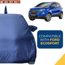 Autofact Ecosport Car Cover - CoreProtect - Water Resistant Car Body Cover for Ford Ecosport - With Mirror & Antenna Pockets, Triple Stitched, Bottom Fully Elastic, Adjustable Belt and Buckle (Navy 210D)