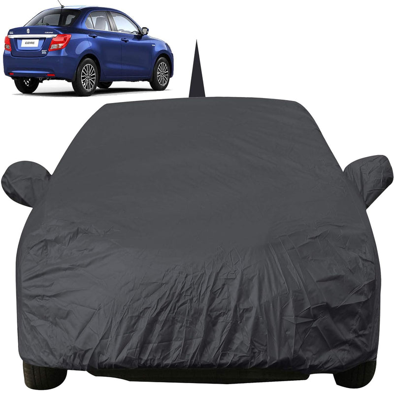 Autofact Swift Dzire New Model Car Cover - EasyShield - Car Body Cover for Maruti Swift Dzire New Model - With Mirror Pockets, Triple Stitched, Bottom Fully Elastic, Adjustable Belt and Buckle (Grey 190T)