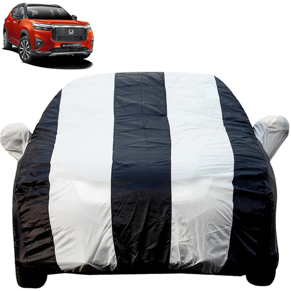 Autofact Elevate Car Cover - EasyShield - Car Body Cover for Honda Elevate - With Mirror Pockets, Triple Stitched, Bottom Fully Elastic, Adjustable Belt and Buckle (White Blue Stripes)