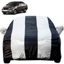 Autofact Indigo Car Cover - EasyShield - Car Body Cover for Tata Indigo - With Mirror Pockets, Triple Stitched, Bottom Fully Elastic, Adjustable Belt and Buckle (White Blue Stripes)