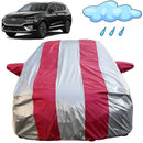 Autofact Santa Fe Car Cover - FlexGuard - Waterproof Car Body Cover for Hyundai Santa Fe - With Mirror Pockets, Triple Stitched, Bottom Fully Elastic, Adjustable Belt and Buckle (Silver / Pink Stripes)