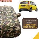Autofact Figo Old Model Car Cover - TearTough - Dog Proof / Waterproof Car Body Cover for Ford Figo Old Model - With Mirror Pockets, Triple Stitched, Bottom Fully Elastic, Adjustable Belt and Buckle (Jungle Print 4x4)