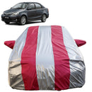 Autofact Etios Car Cover - FlexGuard - Waterproof Car Body Cover for Toyota Etios - With Mirror Pockets, Triple Stitched, Bottom Fully Elastic, Adjustable Belt and Buckle (Silver / Pink Stripes)