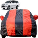 Autofact Innova Old Model Car Cover - EasyShield - Car Body Cover for Toyota Innova Old Model - With Mirror Pockets, Triple Stitched, Bottom Fully Elastic, Adjustable Belt and Buckle (Red Blue Stripes)