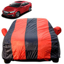 Autofact Civic New Model Car Cover - EasyShield - Car Body Cover for Honda Civic New Model - With Mirror Pockets, Triple Stitched, Bottom Fully Elastic, Adjustable Belt and Buckle (Red Blue Stripes)