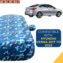 Autofact NexGen Verna Car Cover - TearTough - Dog Proof / Waterproof Car Body Cover for Hyundai NexGen Verna - With Mirror Pockets, Triple Stitched, Bottom Fully Elastic, Adjustable Belt and Buckle (Airforce Blue 4x4)