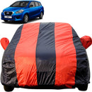 Autofact Datsun Go Plus Car Cover - EasyShield - Car Body Cover for Nissan Datsun Go Plus - With Mirror Pockets, Triple Stitched, Bottom Fully Elastic, Adjustable Belt and Buckle (Red Blue Stripes)