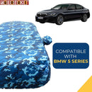 Autofact 5 Series Car Cover - TearTough - Dog Proof / Waterproof Car Body Cover for BMW 5 Series - With Mirror Pockets, Triple Stitched, Bottom Fully Elastic, Adjustable Belt and Buckle (Airforce Blue 4x4)
