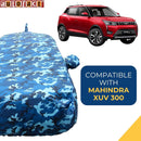 Autofact XUV 300 Car Cover - TearTough - Dog Proof / Waterproof Car Body Cover for Mahindra XUV 300 - With Mirror & Antenna Pockets, Triple Stitched, Bottom Fully Elastic, Adjustable Belt and Buckle (Airforce Blue 4x4)