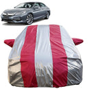 Autofact Accord Car Cover - FlexGuard - Waterproof Car Body Cover for Honda Accord - With Mirror Pockets, Triple Stitched, Bottom Fully Elastic, Adjustable Belt and Buckle (Silver / Pink Stripes)