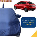 Autofact Tigor Car Cover - CoreProtect - Water Resistant Car Body Cover for Tata Tigor - With Mirror & Antenna Pockets, Triple Stitched, Bottom Fully Elastic, Adjustable Belt and Buckle (Navy 210D)