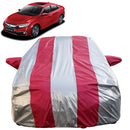 Autofact Civic New Model Car Cover - FlexGuard - Waterproof Car Body Cover for Honda Civic New Model - With Mirror Pockets, Triple Stitched, Bottom Fully Elastic, Adjustable Belt and Buckle (Silver / Pink Stripes)