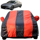 Autofact New Verna Car Cover - EasyShield - Car Body Cover for Hyundai New Verna - With Mirror Pockets, Triple Stitched, Bottom Fully Elastic, Adjustable Belt and Buckle (Red Blue Stripes)