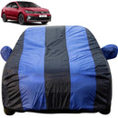 Autofact Virtus Car Cover - EasyShield - Car Body Cover for Volkswagen Virtus - With Mirror Pockets, Triple Stitched, Bottom Fully Elastic, Adjustable Belt and Buckle (Royal Blue Stripes)