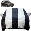 Autofact Alcazar Car Cover - EasyShield - Car Body Cover for Hyundai Alcazar - With Mirror Pockets, Triple Stitched, Bottom Fully Elastic, Adjustable Belt and Buckle (White Blue Stripes)