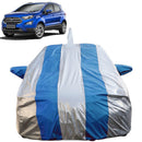 Autofact Ecosport Car Cover - FlexGuard - Waterproof Car Body Cover for Ford Ecosport - With Mirror & Antenna Pockets, Triple Stitched, Bottom Fully Elastic, Adjustable Belt and Buckle (Silver / Blue Stripes)