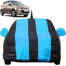 Autofact Old i20 Car Cover - EasyShield - Car Body Cover for Hyundai Old i20 - With Mirror Pockets, Triple Stitched, Bottom Fully Elastic, Adjustable Belt and Buckle (Teak Blue Stripes)