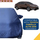 Autofact Corolla Altis Car Cover - CoreProtect - Water Resistant Car Body Cover for Toyota Corolla Altis - With Mirror Pockets, Triple Stitched, Bottom Fully Elastic, Adjustable Belt and Buckle (Navy 210D)