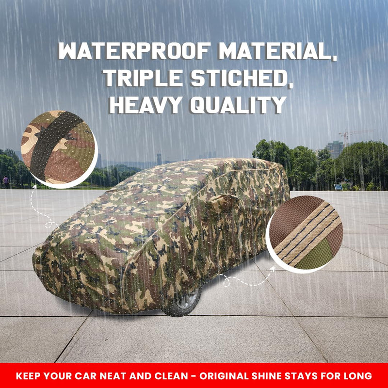 Autofact A4 Car Cover - TearTough - Dog Proof / Waterproof Car Body Cover for Audi A4 - With Mirror Pockets, Triple Stitched, Bottom Fully Elastic, Adjustable Belt and Buckle (Jungle Print 4x4)