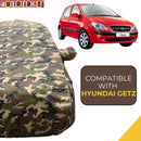 Autofact Getz Car Cover - TearTough - Dog Proof / Waterproof Car Body Cover for Hyundai Getz - With Mirror Pockets, Triple Stitched, Bottom Fully Elastic, Adjustable Belt and Buckle (Jungle Print 4x4)