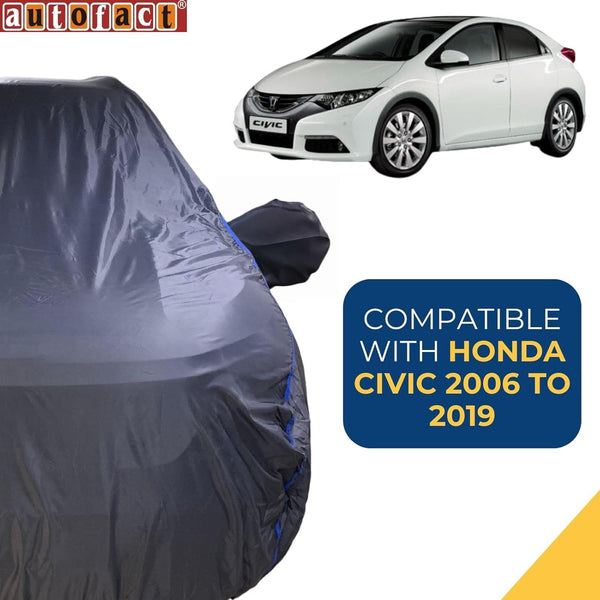 Autofact Civic New Model Car Cover - CoreProtect - Water Resistant Car Body Cover for Honda Civic New Model - With Mirror Pockets, Triple Stitched, Bottom Fully Elastic, Adjustable Belt and Buckle (Grey 210D)