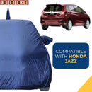 Autofact Jazz Car Cover - CoreProtect - Water Resistant Car Body Cover for Honda Jazz - With Mirror & Antenna Pockets, Triple Stitched, Bottom Fully Elastic, Adjustable Belt and Buckle (Navy 210D)