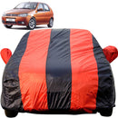 Autofact Palio Car Cover - EasyShield - Car Body Cover for Fiat Palio - With Mirror Pockets, Triple Stitched, Bottom Fully Elastic, Adjustable Belt and Buckle (Red Blue Stripes)