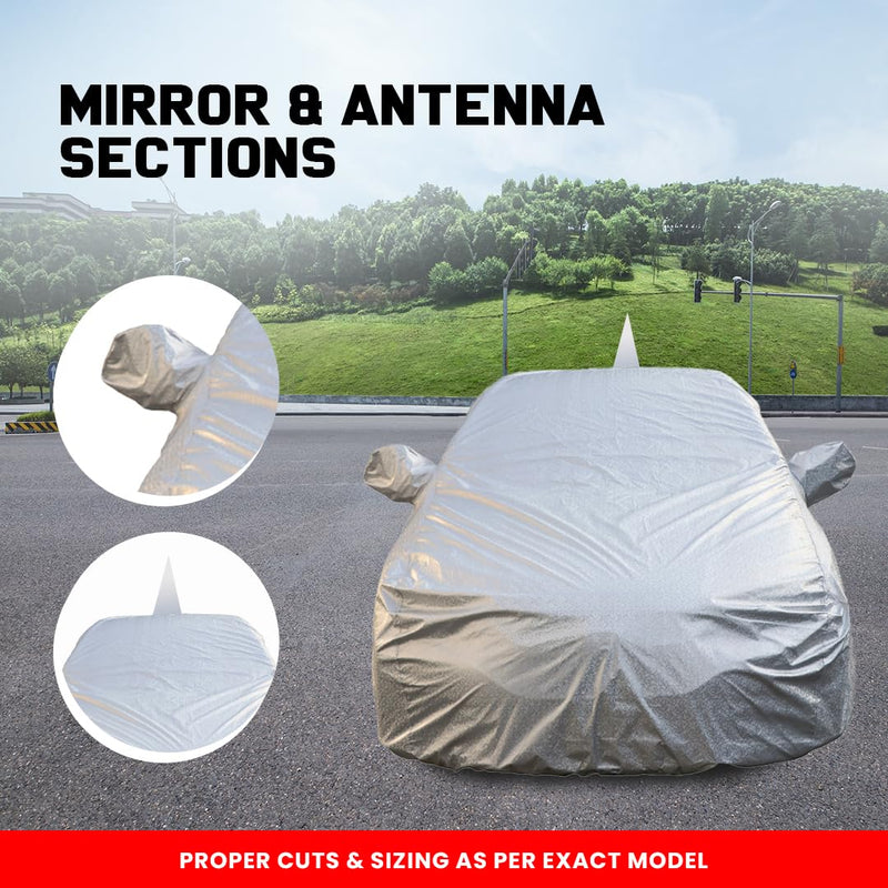 Autofact Swift Car Cover - FlexGuard - Waterproof Car Body Cover for Maruti Swift - With Mirror & Antenna Pockets, Triple Stitched, Bottom Fully Elastic, Adjustable Belt and Buckle (Silver)