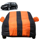 Autofact Etios Liva Car Cover - EasyShield - Car Body Cover for Toyota Etios Liva - With Mirror Pockets, Triple Stitched, Bottom Fully Elastic, Adjustable Belt and Buckle (Orange Blue Stripes)
